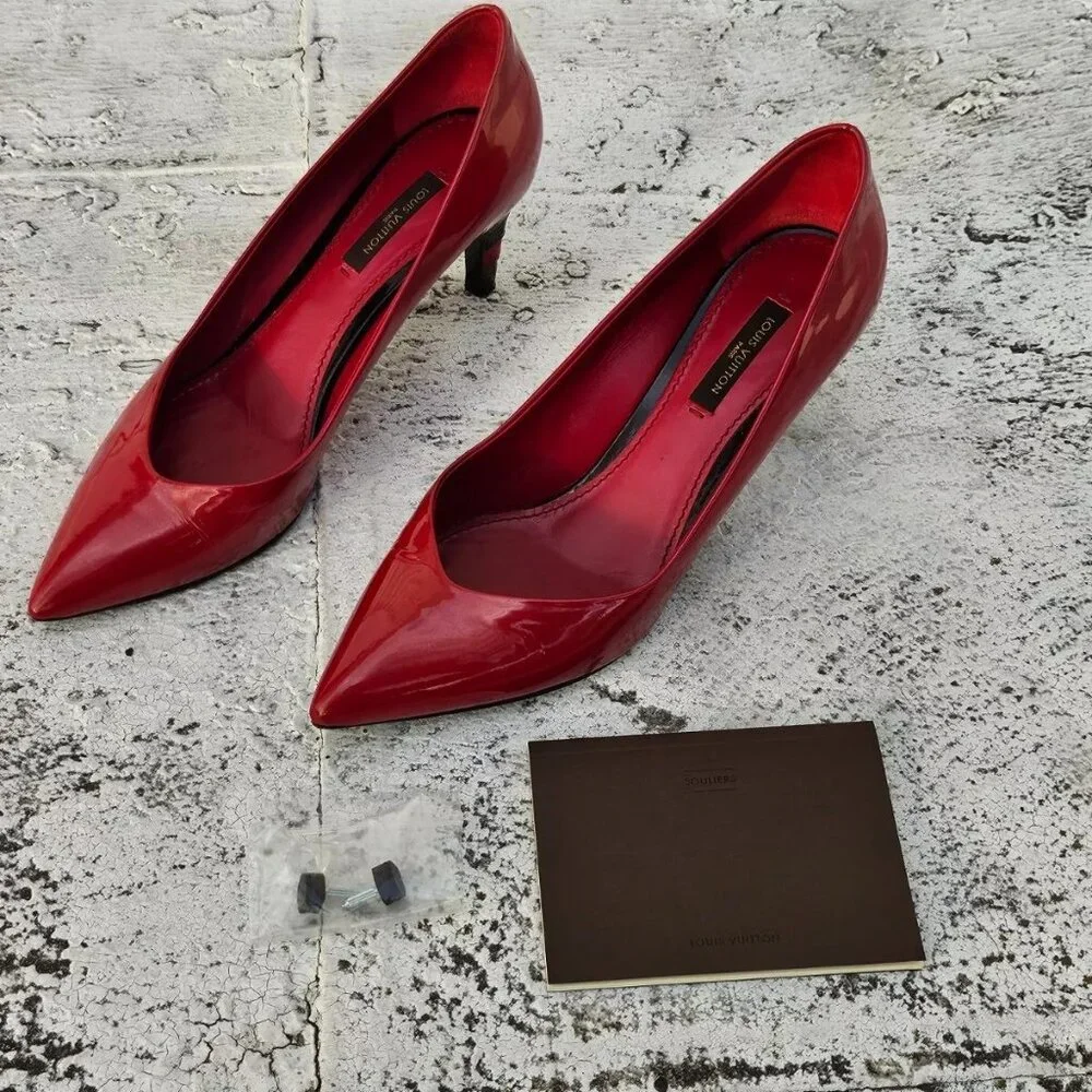 Louis Vuitton Women Pumps Heel Shoes Red Patent Leather Size 36 Made in Italy - Picture 2 of 12
